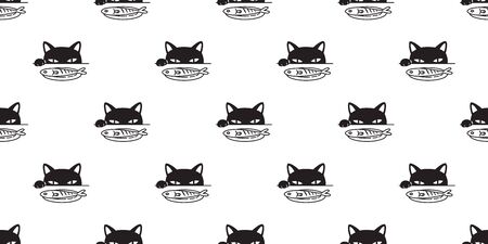 cat Seamless pattern vector paw fish kitten calico Halloween cartoon scarf isolated tile background repeat wallpaper illustration doodleのイラスト素材