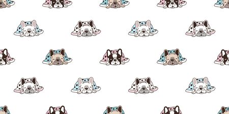 Dog seamless pattern french bulldog vector sleeping blanket scarf isolated tile background repeat wallpaper cartoon illustrationのイラスト素材