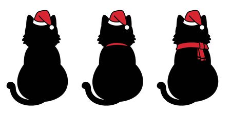 cat vector Christmas Santa claus hat Xmas icon kitten calico cartoon character illustration doodle blackのイラスト素材