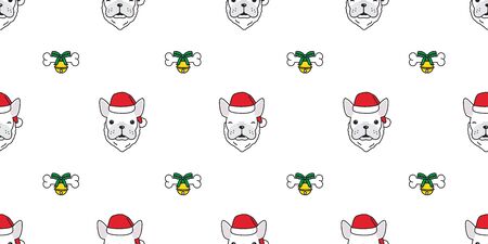 Dog seamless pattern Christmas vector french bulldog Santa Claus hat Xmas scarf cartoon illustration isolated tile background repeat wallpaperのイラスト素材