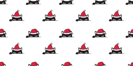 Cat seamless pattern Christmas vector cartoon Santa Claus Hat Xmas kitten scarf isolated tile background repeat wallpaper illustrationのイラスト素材