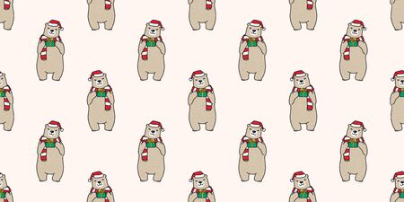 Bear seamless pattern vector Christmas polar bear Santa hat Gift wrap tile background repeat wallpaperのイラスト素材