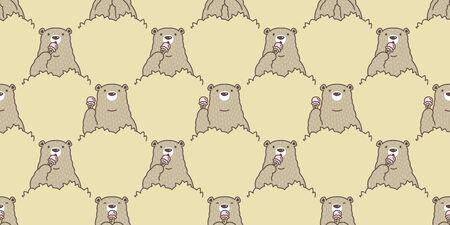 Bear seamless pattern vector Polar Bear ice cream cone cartoon forest wood scarf isolated tile background repeat wallpaperのイラスト素材