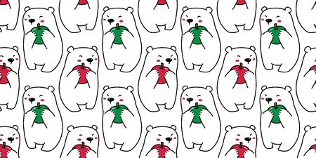 Bear seamless pattern vector Polar Bear Christmas apple cartoon scarf isolated tile background repeat wallpaperのイラスト素材