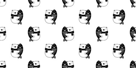Bear seamless pattern vector polar bear hug fish salmon tuna cartoon illustration repeat wallpaper scarf isolated tile backgroundのイラスト素材