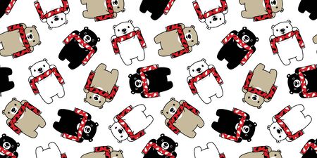 Bear seamless pattern vector polar bear Christmas tree scarf Santa Claus Xmas cartoon isolated tile background repeat wallpaper illustrationのイラスト素材