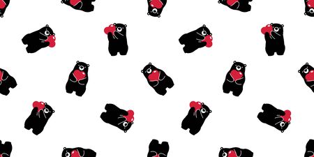 Bear seamless pattern vector polar bear heart valentine hug cartoon scarf isolated illustration repeat wallpaper tile background blackのイラスト素材