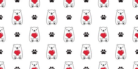 Bear seamless pattern vector polar bear heart valentine paw scarf cartoon isolated illustration repeat wallpaper tile backgroundのイラスト素材