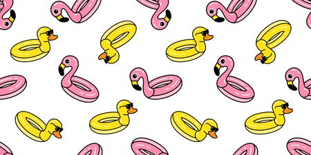 duck Flamingo seamless pattern vector swimming ring pool beach exotic bird tropical summer scarf isolated repeat wallpaper tile background cartoon illustrationのイラスト素材