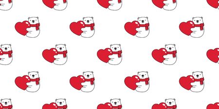 Bear seamless pattern vector polar bear heart valentine hug cartoon illustration scarf isolated repeat wallpaper tile backgroundのイラスト素材
