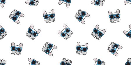 Dog seamless pattern french bulldog vector sunglasses scarf isolated repeat wallpaper cartoon tile background whiteのイラスト素材