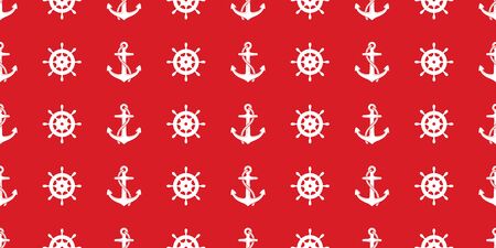 Anchor helm Seamless Pattern vector boat isolated maritime Nautical sea ocean repeat wallpaper tile background redのイラスト素材