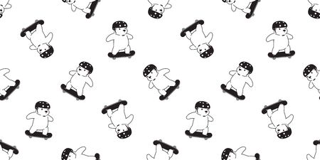 Bear seamless pattern skateboard vector polar bear skating helmet scarf isolated repeat wallpaper tile background illustration whiteのイラスト素材
