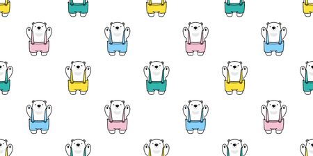 Bear seamless pattern vector polar bear bib overalls scarf isolated cartoon tile background repeat wallpaper illustrationのイラスト素材