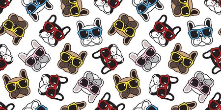 Dog seamless pattern french bulldog vector sunglasses face scarf isolated repeat wallpaper cartoon tile background doodleのイラスト素材