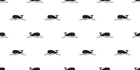 whale Seamless pattern fish vector shark dolphin salmon scarf isolated ocean sea cartoon repeat wallpaper tile background doodle illustrationのイラスト素材