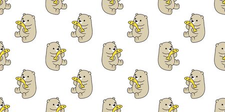 Bear seamless pattern polar bear vector fish salmon tuna cartoon repeat wallpaper scarf isolated tile background illustration brownのイラスト素材