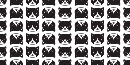 cat seamless pattern vector kitten calico pet repeat wallpaper tile background scarf isolated blackのイラスト素材