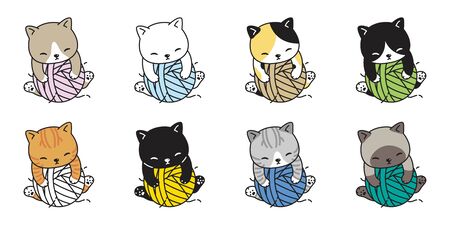 cat vector yarn ball calico kitten icon character cartoon ginger illustration doodle symbol graphicのイラスト素材