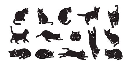 cat vector kitten icon cartoon character illustration doodle blackのイラスト素材
