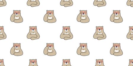 Bear seamless pattern polar bear vector glasses cartoon scarf isolated tile wallpaper repeat background doodle illustration brownのイラスト素材