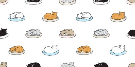 cat seamless pattern vector kitten calico sleeping pillow scarf isolated cartoon tile wallpaper repeat background illustration designのイラスト素材