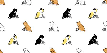cat seamless pattern vector kitten calico ginger yarn ball scarf isolated cartoon tile wallpaper repeat background illustration designのイラスト素材