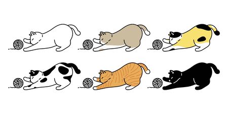 cat vector kitten calico icon yarn ball logo symbol cartoon character illustration doodle designのイラスト素材