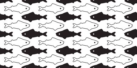 fish seamless pattern vector shark salmon dolphin tuna whale scarf isolated cartoon tile background repeat wallpaper illustration designのイラスト素材