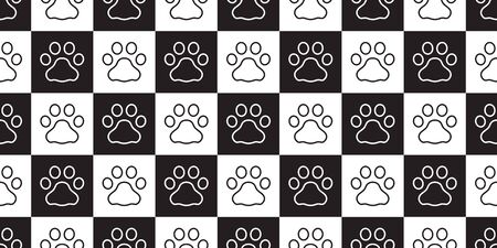 Dog Paw seamless pattern vector footprint checked pet cat scarf isolated cartoon repeat wallpaper...