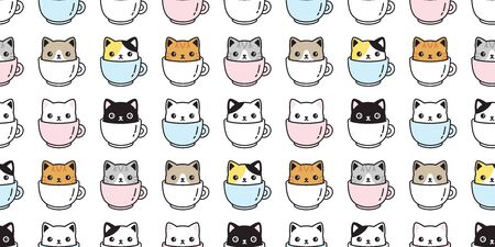 cat seamless pattern vector kitten coffee cup calico breed scarf isolated cartoon tile wallpaper repeat background illustration pastel designのイラスト素材