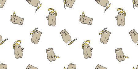 Bear seamless pattern vector polar bear umbrella rain scarf isolated cartoon repeat background tile wallpaper doodle illustration brown designのイラスト素材