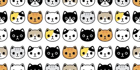 cat seamless pattern vector kitten calico head face breed cartoon scarf isolated tile wallpaper repeat background illustration doodle designのイラスト素材