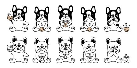 dog vector french bulldog icon Boba tea bubble milk tea cartoon character symbol doodle illustration designのイラスト素材