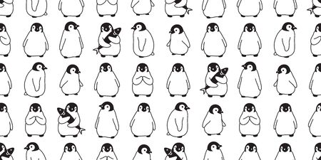 penguin Seamless pattern vector bird cartoon polar bear scarf isolated tile background repeat wallpaper doodle illustration designのイラスト素材