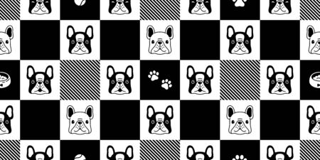 dog seamless pattern french bulldog checked vector cartoon scarf isolated repeat wallpaper tile background doodle illustration designのイラスト素材