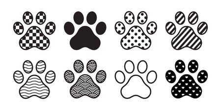 dog paw vector icon footprint checked pattern polka dot heart stripes french bulldog cartoon symbol character illustration doodle designのイラスト素材
