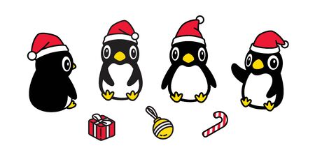 penguin vector Christmas Santa Claus hat icon gift box candy cane logo cartoon character illustration symbol designのイラスト素材