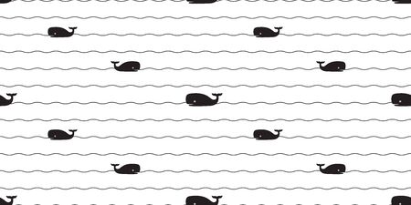 Whale Seamless pattern shark vector fish tuna doodle cartoon salmon wave ocean sea scarf isolated repeat wallpaper tile background illustration designのイラスト素材