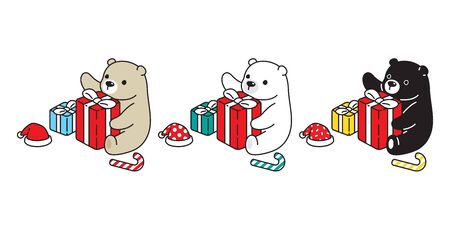 Bear vector icon polar bear Christmas Santa Claus hat gift box candy cane scarf cartoon character teddy logo illustration doodle designのイラスト素材