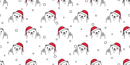 bear seamless pattern Christmas vector Santa Claus hat snow scarf isolated repeat wallpaper teddy cartoon tile background illustration doodle white designのイラスト素材