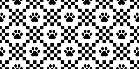 dog paw seamless pattern footprint vector checked french bulldog cartoon scarf isolated repeat wallpaper tile background illustration doodle designのイラスト素材