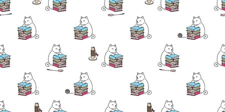 cat seamless pattern vector kitten book calico toy yarn ball scarf isolated cartoon tile wallpaper repeat background illustration designのイラスト素材