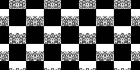 Japanese wave seamless pattern checked abstract isolated tile background repeat wallpaper illustration designのイラスト素材