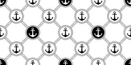 Anchor seamless pattern rope lasso vector boat pirate helm Nautical maritime sea ocean repeat wallpaper scarf isolated tile background illustration line designのイラスト素材
