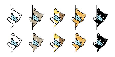 cat vector face mask covid19 kitten icon corona virus calico pet character cartoon symbol doodle illustration designのイラスト素材