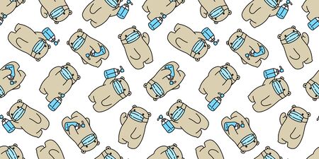 bear seamless pattern polar bear face mask covid19 coronavirus pm 25 alcohol gel vector animal scarf isolated repeat wallpaper tile background doodle cartoon illustration designのイラスト素材