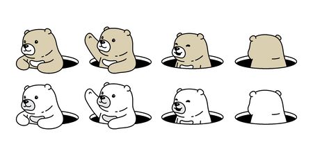 Bear vector polar bear hole hide icon logo teddy cartoon character symbol illustration doodle designのイラスト素材