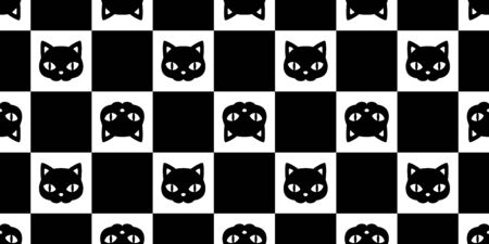 cat seamless pattern kitten checked vector calico pet head animal scarf isolated repeat background cartoon tile wallpaper doodle illustration black designのイラスト素材