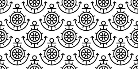 Anchor seamless pattern vector boat helm swimming ring pirate maritime Nautical sea ocean scarf isolated repeat wallpaper tile background line designのイラスト素材